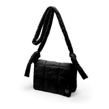 Nylon Quilted Puffer Crossbody Bag  - Black