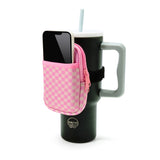 Tumbler Bottle Pouch- Checkered/ Pink