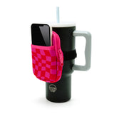 Tumbler Bottle Pouch- Checkered/ Hot Pink