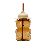 Trendy Bear Bottle with Fedora Hat - Light Brown/Tan