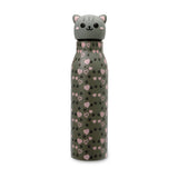 Kids Silicone Animal Head Bottle - Single Wall  - Grey/Cat