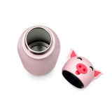 Kids Silicone Animal Head Bottle - Single Wall  - Pink/Pig